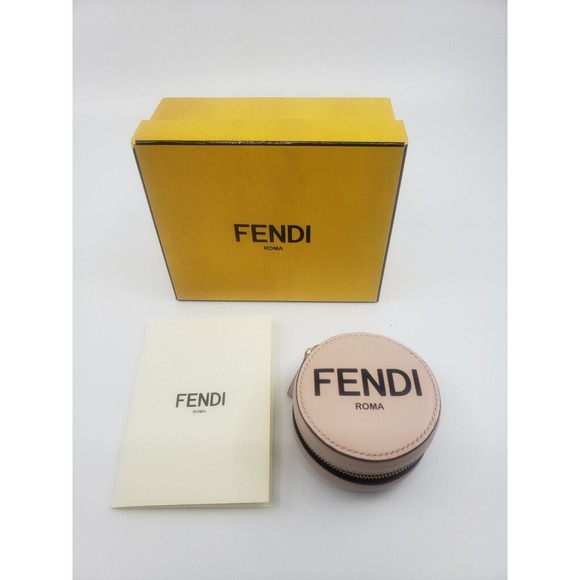 FENDI LOGO WRIST LEATHER CHARM BAG WRISTLET PINK GOLD HARDWARE $699 - Picture 1 of 7